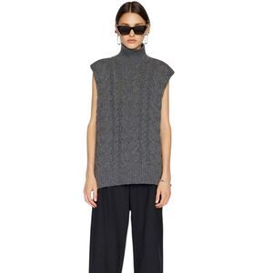 Frame Denim Cable Knit Grey Wool Turtleneck Sweater Vest Size Small
